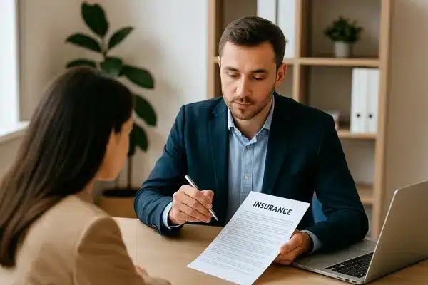 Franquia do Seguro de CarroCorretor discutindo apólice de seguro com cliente.