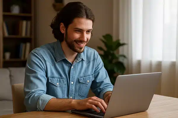 Como-Ganhar-DinheiroJovem trabalhando em casa com notebook, representando maneiras de ganhar dinheiro online