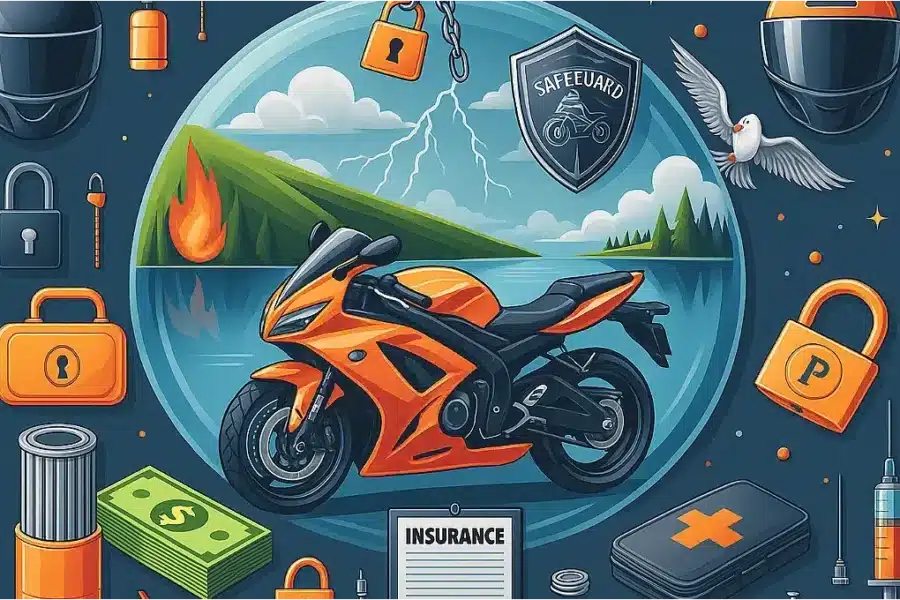 7 Benefícios do Seguro de Moto Potente: motocicleta esportiva vermelha ao pôr do sol representando proteção e liberdade sobre duas rodas