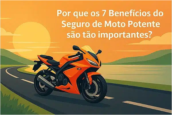 7 Benefícios do Seguro de Moto Potente moto esportiva potente em cenário realista simbolizando segurança e proteção financeira