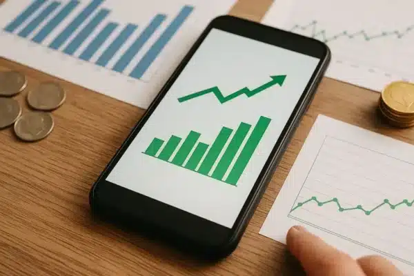 Aplicativos de micro investimento em 2025 mostrando gráficos financeiros no celular