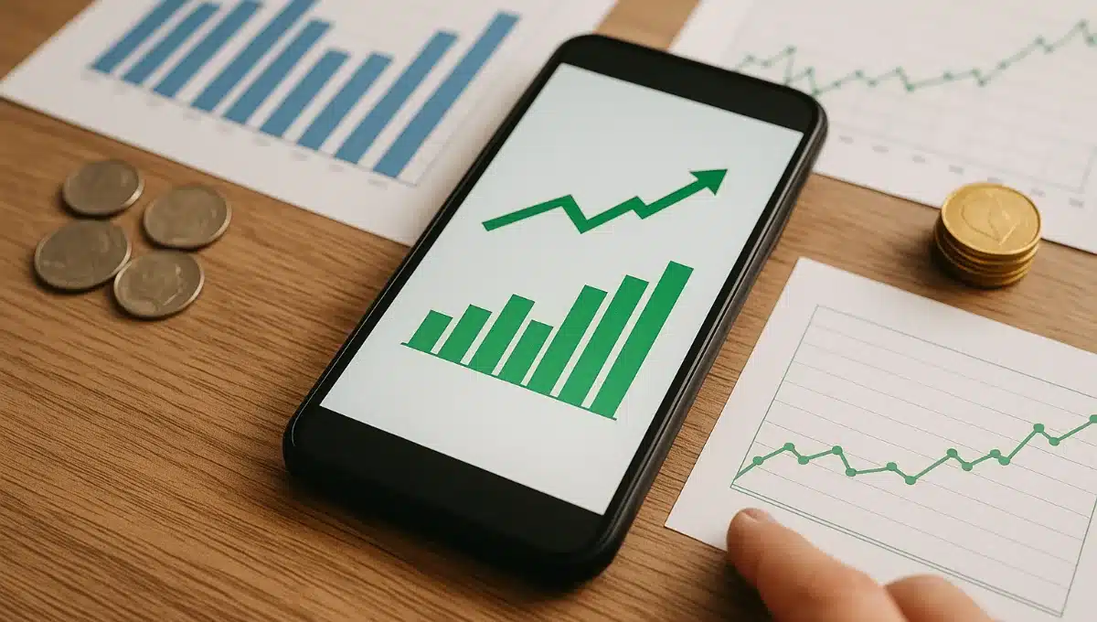 Aplicativos de micro investimento em 2025 mostrando gráficos financeiros no celular