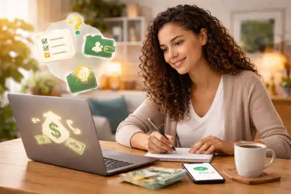 pessoa analisando opções de trabalhos online simples que pagam no pix no notebook