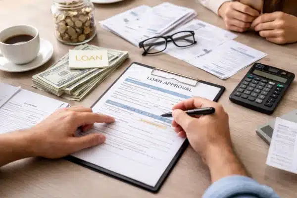 Pessoa analisando contrato de empréstimo pessoal em 2026 com foco nos juros e parcelas