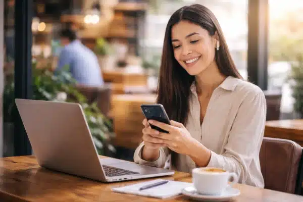 Pessoa usando o celular para trabalhar de forma organizada e aumentar a renda