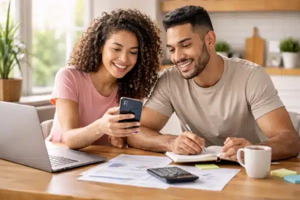 Pessoas usando o celular para realizar tarefas digitais e trabalhar remotamente