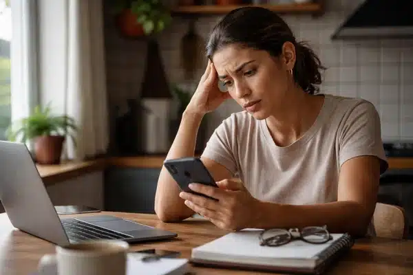 Trabalhar pelo celular em 2026 em rotina realista, com pessoa usando o celular em ambiente doméstico simples.