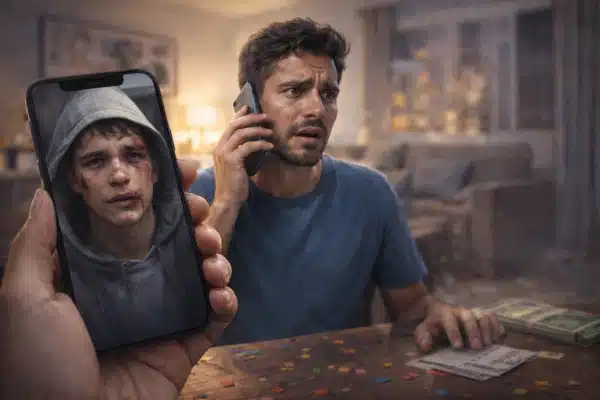 Pessoa recebendo mensagem suspeita no celular durante Carnaval, representando golpes no Carnaval 2026 do tipo amigo em emergência.