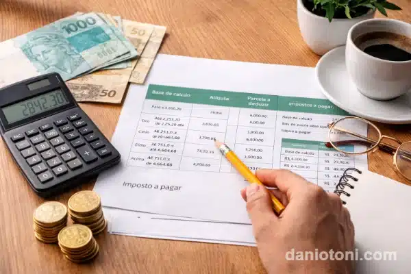 Tabela de imposto de renda 2026 com cálculo de alíquotas e valores a pagar