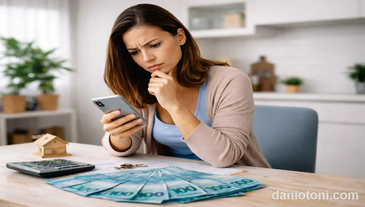 mulher analisando antecipação do FGTS para negativados em 2026 no celular com dinheiro sobre a mesa