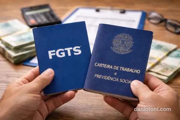 decisão financeira antecipar fgts com pessoa comparando opções e analisando dinheiro e documentos