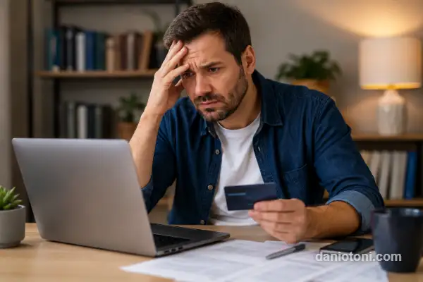 Homem preocupado analisando problemas financeiros ligados ao CPF e Pix em 2026