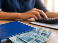 juros antecipação fgts 2026 sendo calculado com dinheiro e calculadora mostrando perda financeira
