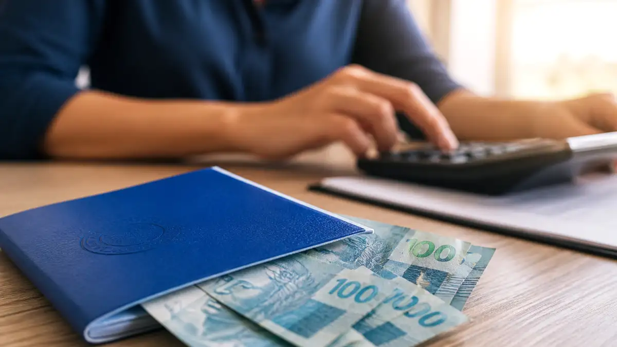 juros antecipação fgts 2026 sendo calculado com dinheiro e calculadora mostrando perda financeira