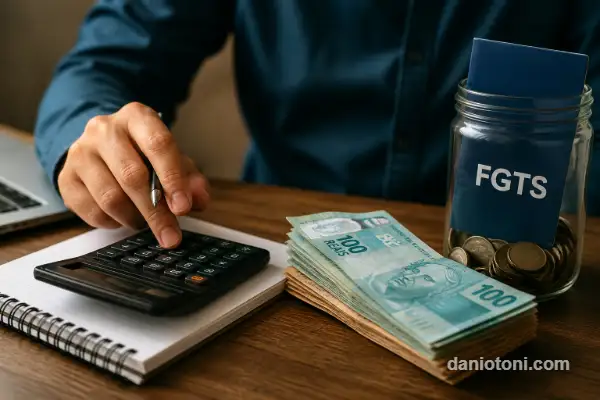 juros antecipação fgts 2026 funcionando na prática com cálculo em calculadora e dinheiro sobre a mesa