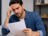 Homem preocupado analisando dívidas e crédito porque nome sujo impede financiamento em 2026