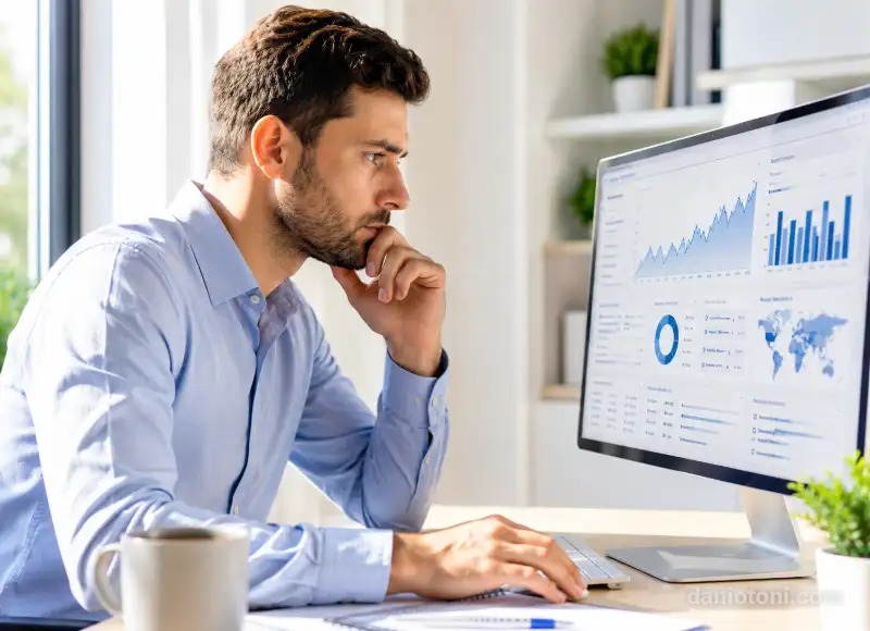 Homem analisando relatórios financeiros que mostram o comportamento de quem atrasa a fatura do cartão em 2026