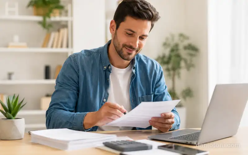 Homem revisando contrato para saber quando pode cancelar seguro prestamista.
