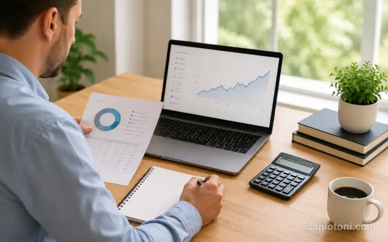 Tesouro Direto como base da sua carteira: investidor analisando gráficos financeiros no notebook para decidir onde investir 1000 reais em 2026.