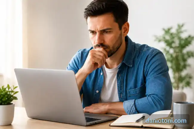 Homem analisando proposta de portabilidade com troco antes de tomar uma decisão financeira.