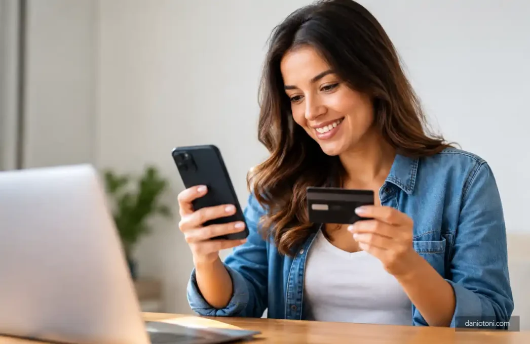 Link de pagamento para MEI usado por empreendedora no celular com cartão.